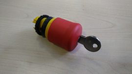 Kulcsos vészleállító nyomógomb, vészgomb, piros 38 mm átmérőjű gombával, Moeller (EATON) M22-PVS, 216879, 22 mm-es rendszerekhez, biztonsági ki-gomb fej modul