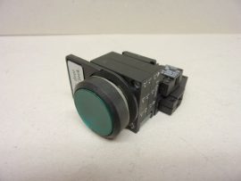 Siemens 3SB3247-0AA41 Világító fejes nyomógomb modul, előlapra szerelhető, zöld, nem öntartó, 3SB3400-0A 1NO/NC, 400VAC 10A, érintkezővel, 3SB3400-1PC 24 V AC-DC zöld ledmodullal, és 3SB3931-0AA illesztő modullal, csavaros bekötéssel
