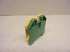Weidmüller WPE 16, földelő sorkapocs, 16mm2 zöld-sárga, 2 vezetékes, középső jelölés, DIN 35x15 és DIN 35x7,5 sínhez, csavaros rögzítés,, xyz