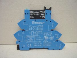 Finder sorkapocs relé, 93.51.7.024 alapkapocs, foglalat + 34.817.024.9024 SSR relé, 6,2 mm-es 24 VDC szilárdtest relével, relé modul, terminál blokk, LED visszajelzés 